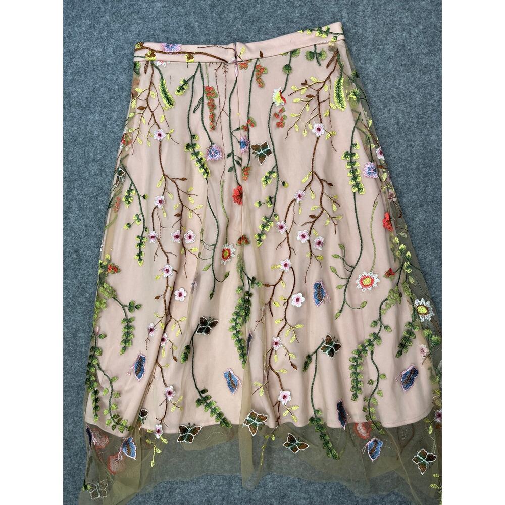 Eva Franco French Embroidered Floral Mesh Midi Skirt Size 2 - Picture 3 of 6